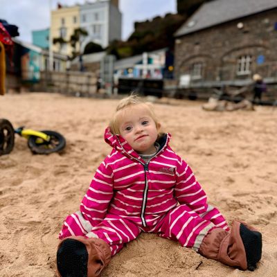 Outdoors Fleece Lined All in One - Pretty Pink Stripe  - Alternative Image