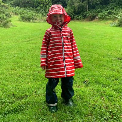 Clearance School Rain Jacket - Racing Red Stripe  - Alternative Image